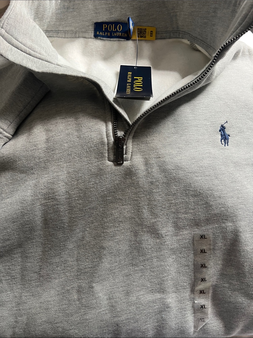 Polo by Ralph Lauren Men’s Heather Gray Quarter-Zip Pullover with Navy Pony